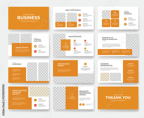 Professional Business Presentation Template: Modern Slides for Growth: A visually appealing and professional business presentation template featuring a clean, modern design with orange 
