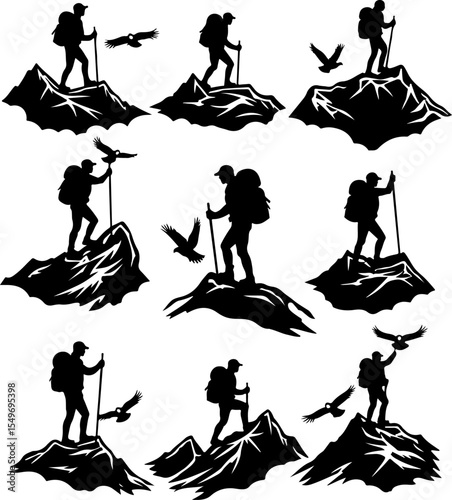 Hiking mountain outdor vector bundle