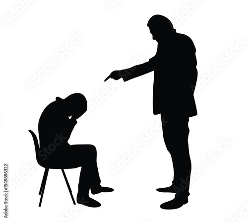 Business Man is Being Bullied at Work Silhouette. People and workspace conflicts concept vector art