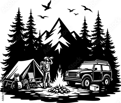 Hiking mountain outdor vector bundle