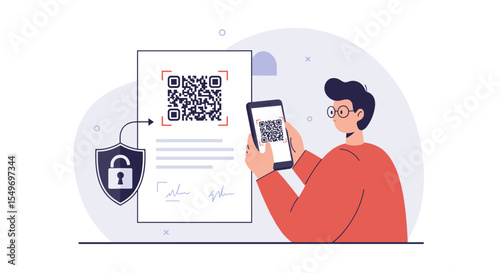 Digital security with qr code verification for document protection and e-signature authentication vector illustration
