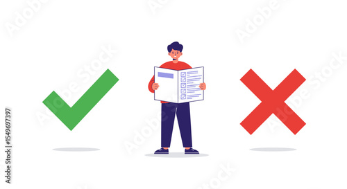 Decision making concept with person holding checklist vector illustration for educational design