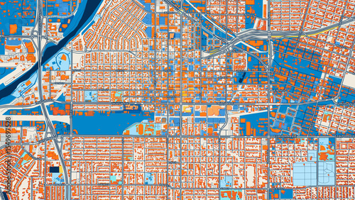 Colorful Bakersfield Street Map with Labels and Buildings