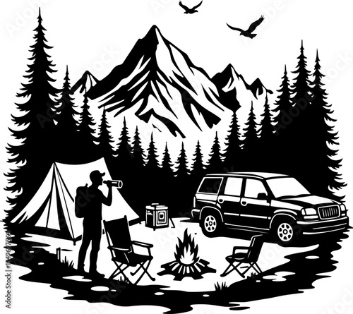 Hiking mountain outdor vector bundle