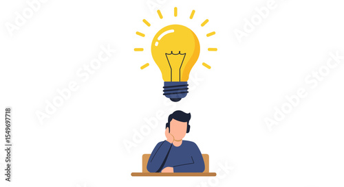 Creativity and innovation concept with a bright idea lightbulb over thinking person vector illustration