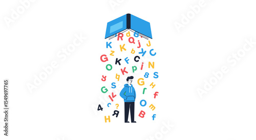 Alphabet learning concept with open book and letters for educational design vector illustration