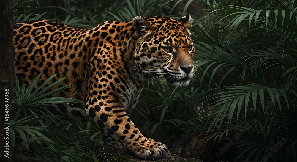Fototapeta premium Jaguar, Panther, Big cat, Majestic Jaguar in Lush Jungle