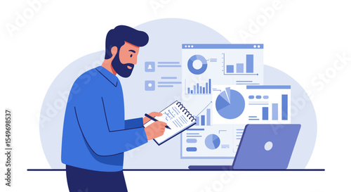 Business analysis and data visualization concept for marketing strategy design vector illustration