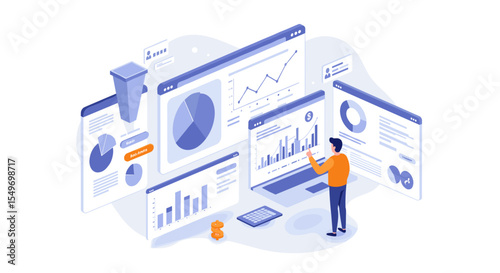 Data analysis and visualization concept for financial dashboard design vector illustration