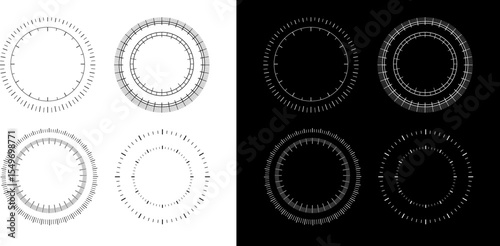 Black and white circular scales with detailed tick marks for measurement or calibration purposes.