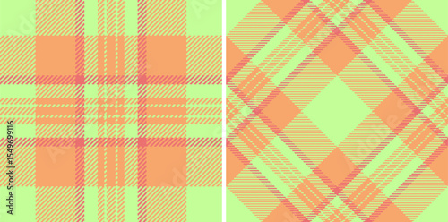 Vibrant pastel plaid patterns. Two seamless designs in soft peach  lime green. Perfect for textile prints, website backgrounds, or fashion projects.