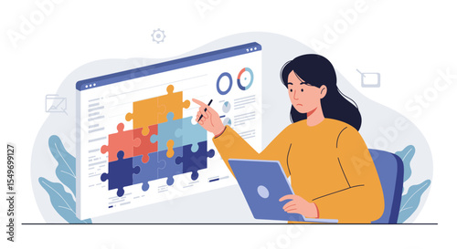 Problem solving and data analysis illustration for business strategy and innovation design vector illustration