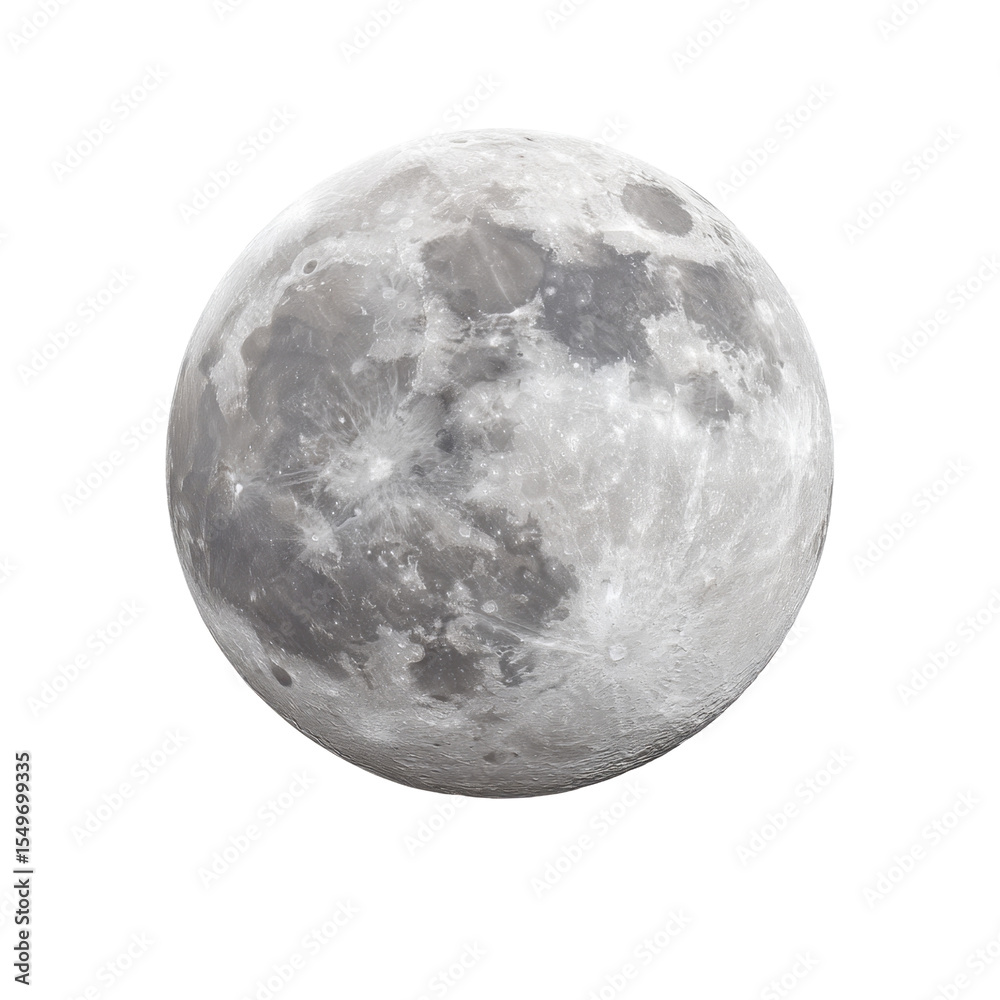 Obraz premium Full Moon Brightly Illuminating Night Sky with Detailed Surface Texture and Craters for Natural Science and Astronomy Themes Transparent background or PNG