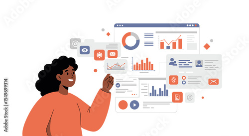 Modern data analysis concept with charts and graphics for digital marketing illustration vector illustration