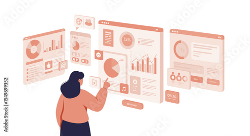 Interactive data analysis and visualization for business success vector illustration