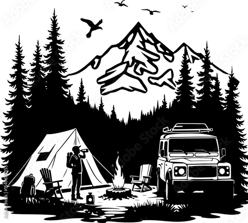 Camping Scene Hiking mountain vector bundle