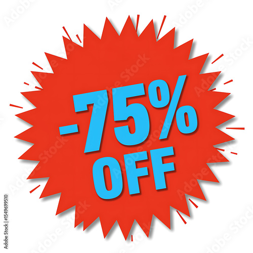 Bold red burst icon displaying a seventy five percent discount promotion for sales