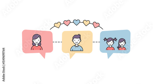 Family communication concept with heart connections and chat bubbles illustration vector illustration
