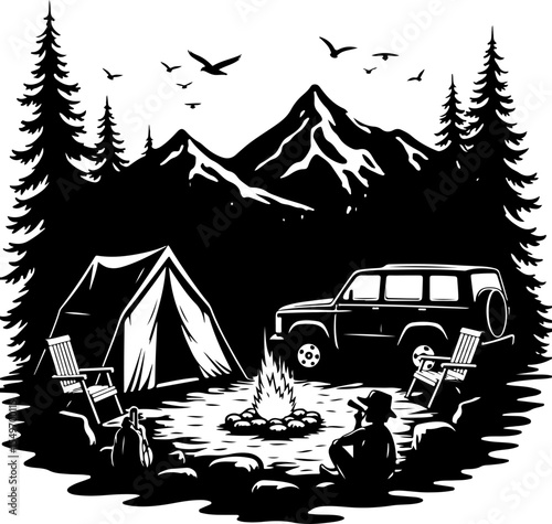 Camping Scene Hiking mountain vector bundle