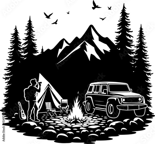 Camping Scene Hiking mountain vector bundle