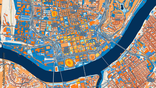 Colorful Cincinnati Street Map with Labels and Buildings