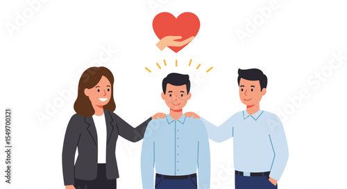 Business teamwork and support illustrated as colleagues uplift each other with a heart gesture vector illustration