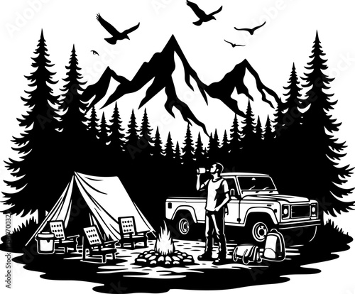 Camping Scene Hiking mountain vector bundle