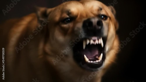 Angry dog baring teeth and growling aggressively in warning stance outdoors