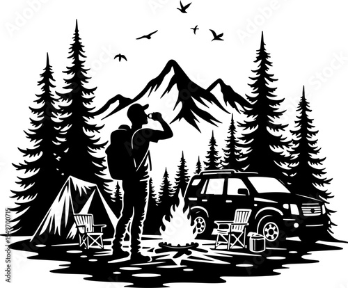 Camping Scene Hiking mountain vector bundle
