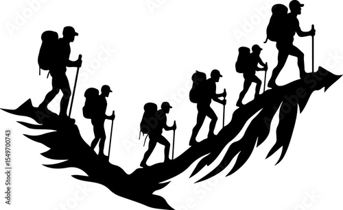 Hiking Man Scene with Tent, Campfire, SUV, and Mountains vector bundle