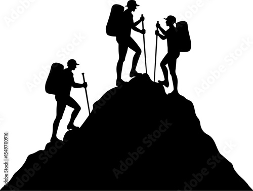 Hiking Man Scene with Tent, Campfire, SUV, and Mountains vector bundle