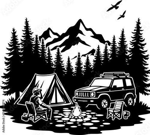 Camping Scene Hiking mountain vector bundle