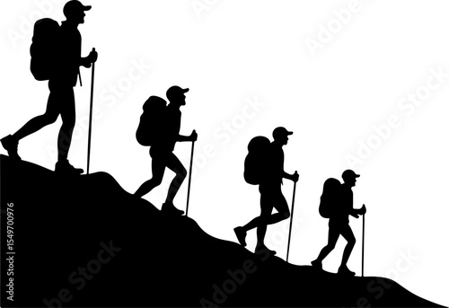 Hiking Man Scene with Tent, Campfire, SUV, and Mountains vector bundle
