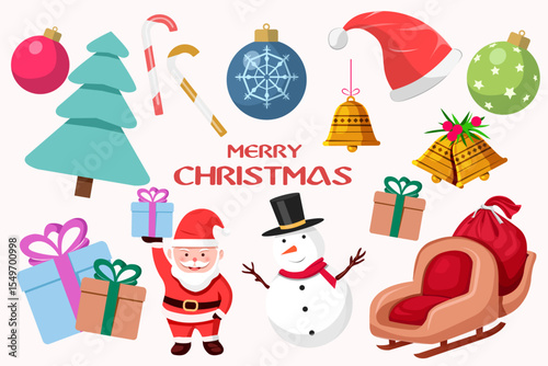 christmas festival decor objects colorful signs and symbols template,christmas icons design isolated on the white background vector illustration.