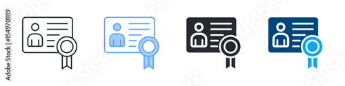 Qualification Icon Set Multiple Style. Designed In Outline, Blue, Glyph, Dual Tone