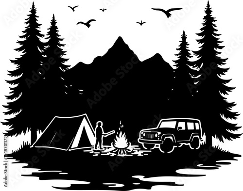 Camping Scene Hiking mountain vector bundle