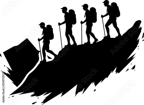 Hiking Man Scene with Tent, Campfire, SUV, and Mountains vector bundle