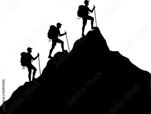 Hiking Man Scene with Tent, Campfire, SUV, and Mountains vector bundle