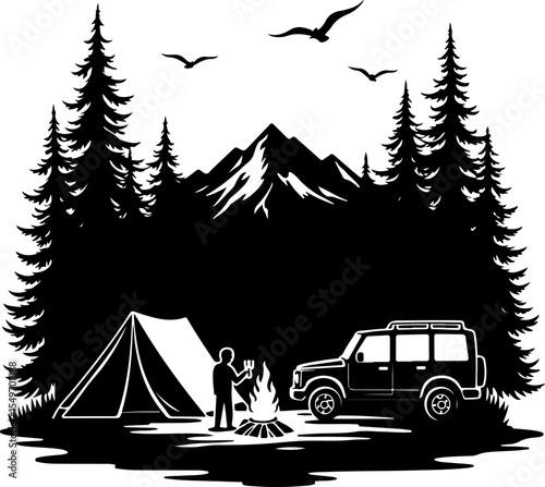 Camping Scene Hiking mountain vector bundle