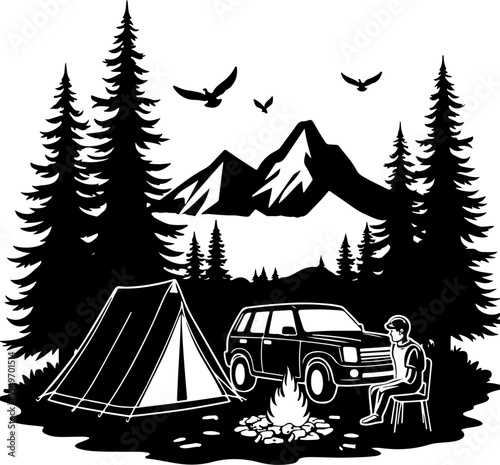 Camping Scene Hiking mountain vector bundle