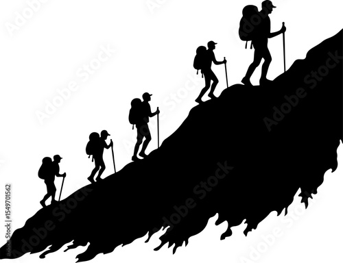 Hiking Man Scene with Tent, Campfire, SUV, and Mountains vector bundle