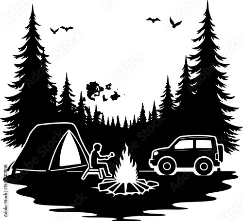 Camping Scene Hiking mountain vector bundle