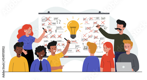 Creative team collaboration and brainstorming session concept for innovative planning vector illustration