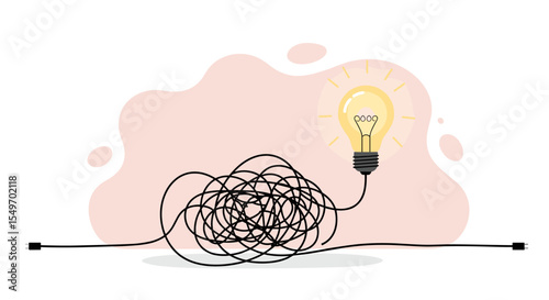Creativity concept with light bulb and tangled cable for innovative design illustration vector illustration
