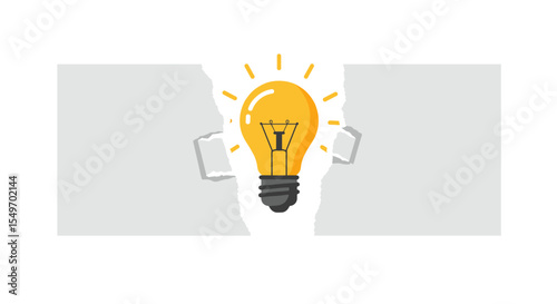 Creative concept with light bulb emerging through paper rip for innovative design vector illustration