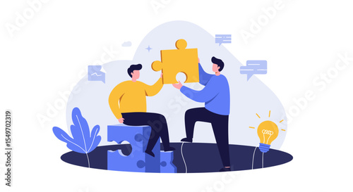 Collaborative problem solving and partnership concept with puzzle pieces for teamwork design vector illustration