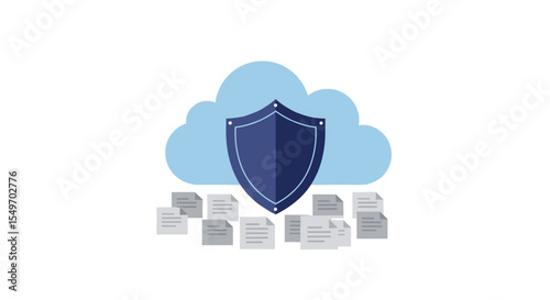 Cloud data security concept with shield and documents illustration for digital protection themes vector illustration