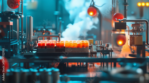 Pharmaceutical production line manufacturing drugs in a modern factory