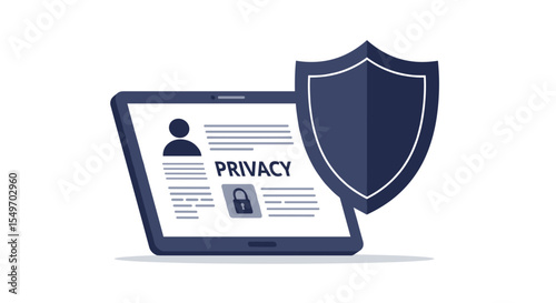 Privacy protection concept with shield and tablet for digital security and data safety vector illustration
