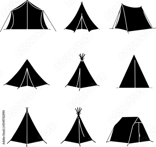 Hiking Man Scene with Tent, Campfire, SUV, and Mountains vector bundle